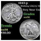 1943-p Walking Liberty Half Dollar 50c Grades Choi