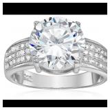 Sterling Silver mm Round Cut Engagment Ring With P