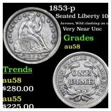 1853-p Seated Liberty Dime 10c Grades Choice AU/BU