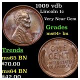 1909 vdb Lincoln Cent 1c Grades Choice+ Unc BN
