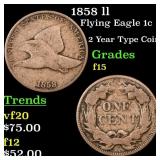 1858 ll Flying Eagle Cent 1c Grades f+