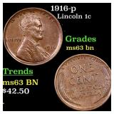 1916-p Lincoln Cent 1c Grades Select Unc BN