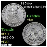 1854-o Seated Half Dollar 50c Grades vf+