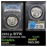 1951-p BTW Old Commem Half Dollar 50c Graded ms65