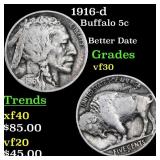 1916-d Buffalo Nickel 5c Grades vf++