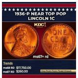 1936-p Lincoln Cent Near Top Pop 1c ms67+ rd SEGS