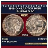 1916-d Buffalo Nickel Near Top Pop! 5c ms66 SEGS