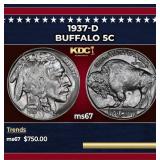 1937-d Buffalo Nickel 5c ms67 SEGS