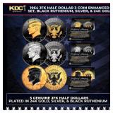 1964 JFK Half Dollar 3 Coin Enhanced Set, Black Ru