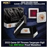 2022 Game OF Thrones Targaryen Sigil 1 oz .999 Sil