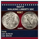 1947-p Walking Liberty Half Dollar 50c ms66+ SEGS
