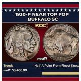 1930-p Buffalo Nickel Near Top Pop 5c ms67 SEGS