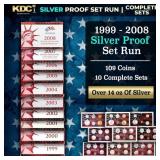 1999-2008 US Mint SILVER Proof Sets 109 Coins Tota