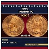 1904 Indian Cent . 1c Grades ms65 rd