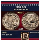 1938-d/s Buffalo Nickel 5c ms67 SEGS