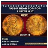 1935-p Lincoln Cent Near Top Pop 1c ms67+ rd SEGS