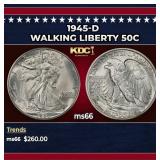 1945-d Walking Liberty Half Dollar 50c Grades ms66