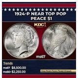 1924-p Peace Dollar Near Top Pop $1 ms67 SEGS