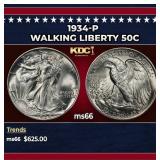 1934-p Walking Liberty Half Dollar 50c Grades ms66
