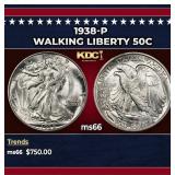 1938-p Walking Liberty Half Dollar 50c Grades ms66