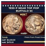 1930-p Buffalo Nickel Near Top Pop 5c ms66+ SEGS