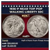 1936-p Walking Liberty Half Dollar Near Top Pop 50