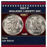 1937-p Walking Liberty Half Dollar 50c Grades ms66