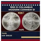 1992-d Columbus Modern Commem Dollar $1 ms70 SEGS