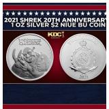 2021 Shrek 20th Anniversary  1 oz Silver $2 Niue B
