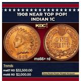 1908 Indian Cent Near Top Pop! 1c ms66+ rd SEGS