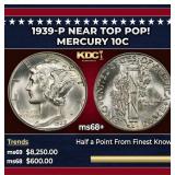 1939-p Mercury Dime Near Top Pop! 10c ms68+ SEGS