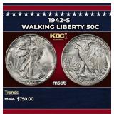 1942-s Walking Liberty Half Dollar 50c Grades ms66