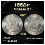 1882-p Morgan Dollar $1 Grades ms65