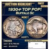 1930-p Buffalo Nickel TOP POP! 5c ms67+ SEGS