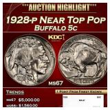 1928-p Buffalo Nickel Near Top Pop 5c ms67 SEGS