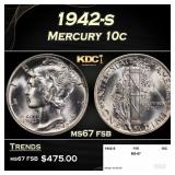 1942-s Mercury Dime 10c ms67 fsb SEGS