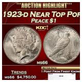 1923-d Peace Dollar Near Top Pop $1 ms66 SEGS