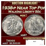 1938-p Walking Liberty Half Dollar Near Top Pop 50
