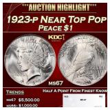 1923-p Peace Dollar Near Top Pop $1 ms67 SEGS