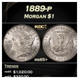 1889-p Morgan Dollar $1 Grades ms65+