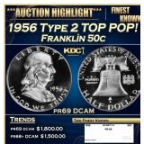 1956 Type 2 Proof Franklin Half Dollar TOP POP! 50