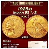 1925-d Gold Indian Quarter Eagle $2 1/2 ms65+ SEGS