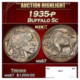 1935-p Buffalo Nickel 5c ms67 SEGS