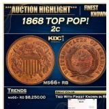 1868 Two Cent Piece TOP POP! 2c ms66+ rb SEGS