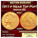 1911-p Gold Indian Half Eagle Near Top Pop! $5 ms6