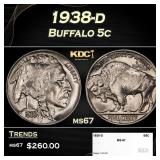 1938-d Buffalo Nickel 5c ms67 SEGS