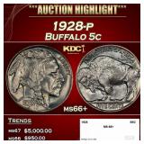 1928-p Buffalo Nickel 5c ms66+ SEGS