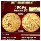 1909-s Gold Indian Half Eagle $5 ms62+ USCG