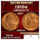 1910-s Lincoln Cent 1c ms66 rd SEGS