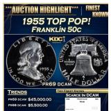 1955 Proof Franklin Half Dollar TOP POP! 50c pr69